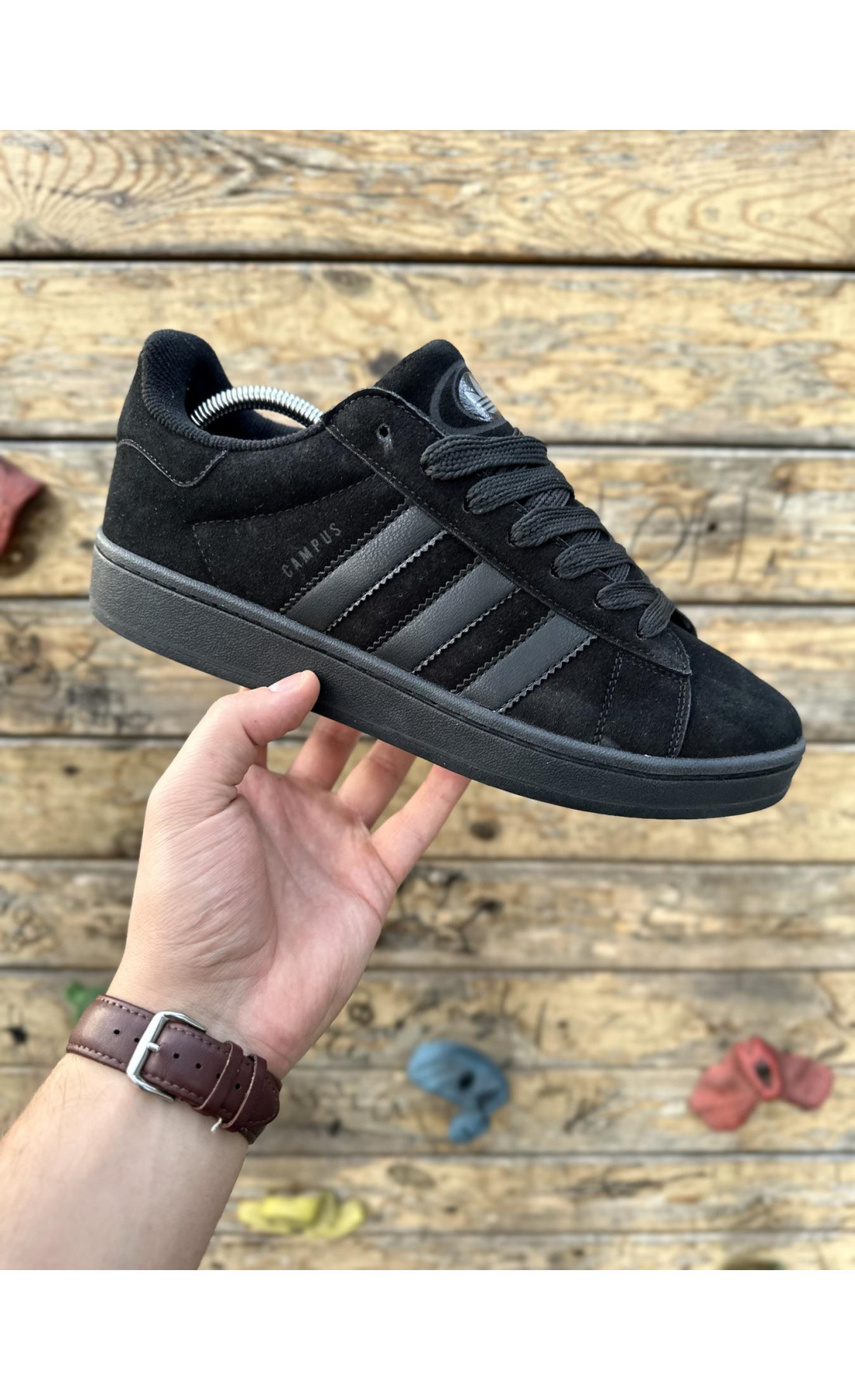 Чоловічі кросівки  Кросівки adidas campus (all black, замша) (6065-1)