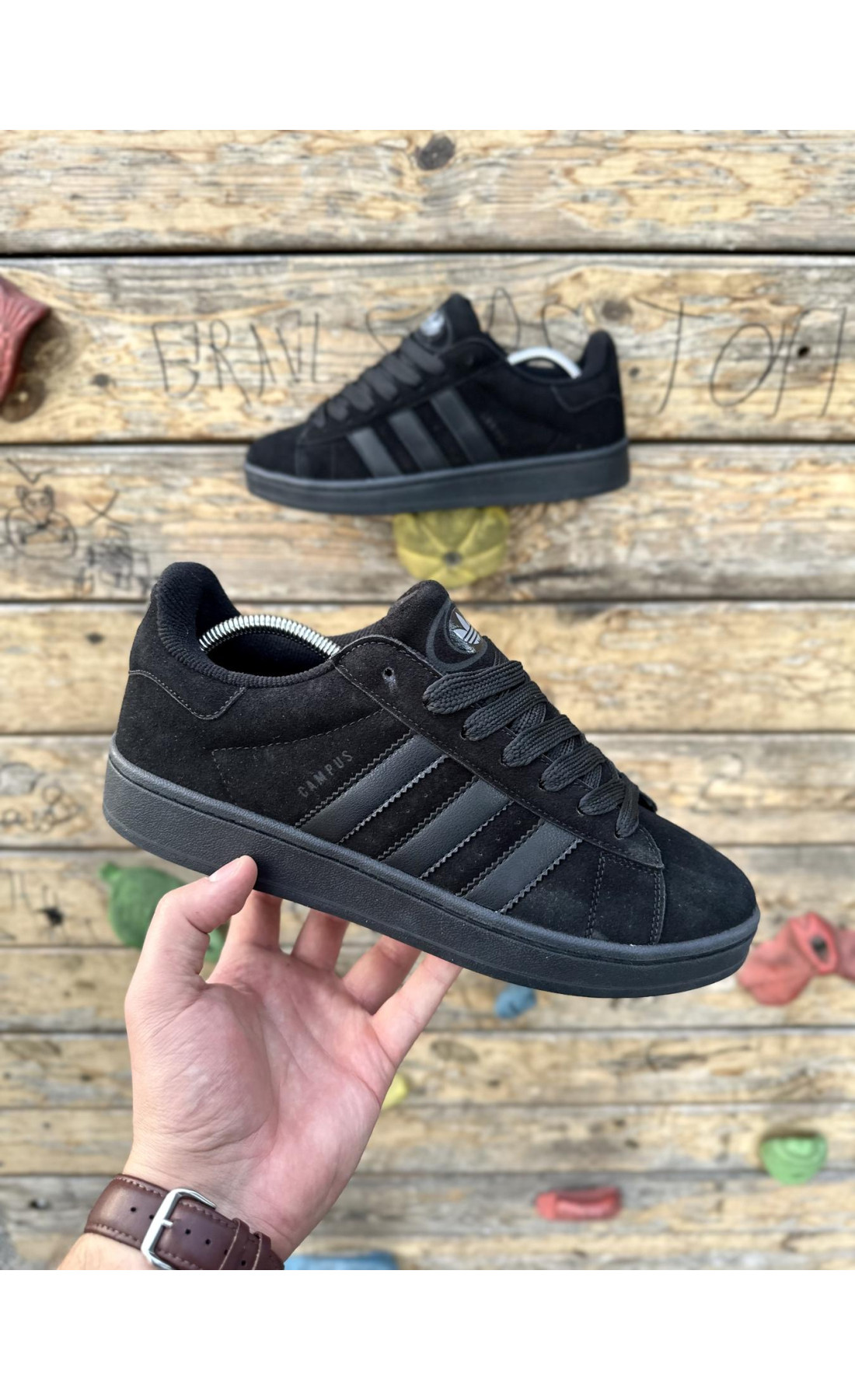 Чоловічі кросівки  Кросівки adidas campus (all black, замша) (6065-1)