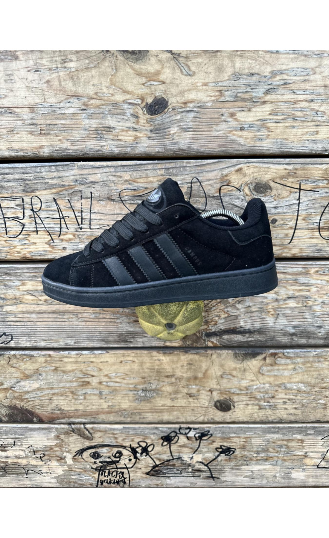 Чоловічі кросівки  Кросівки adidas campus (all black, замша) (6065-1)
