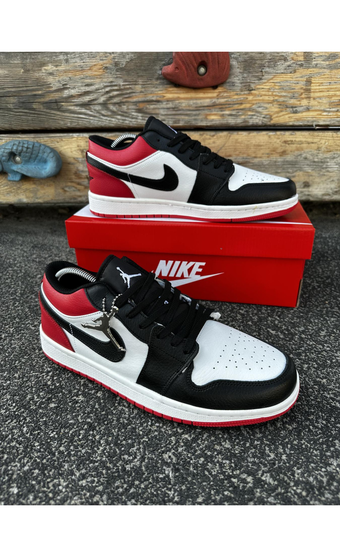 Чоловічі кросівки  Кросівки nike air jordan low (black white red) (807-6)