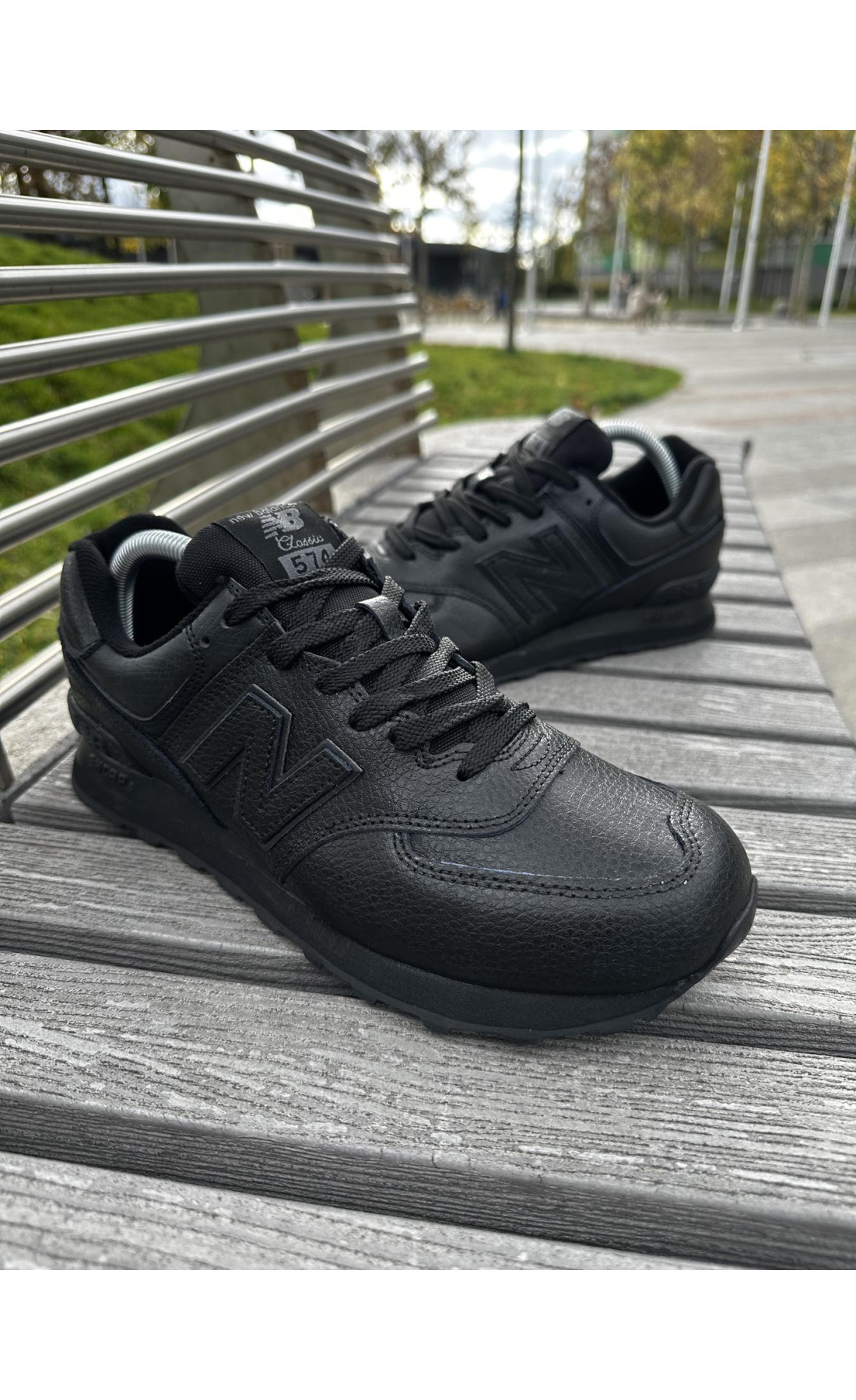Чоловічі кросівки  Кросівки new balance (-, шкіра, чорні) (392-11)