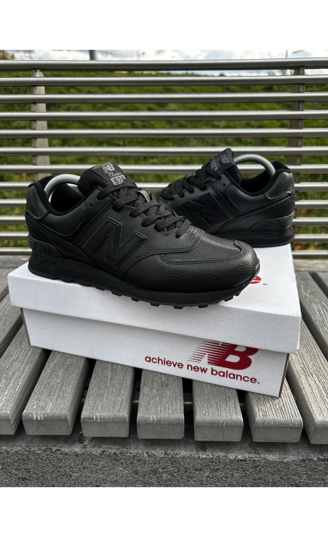 Чоловічі кросівки  Кросівки new balance (-, шкіра, чорні) (392-11)
