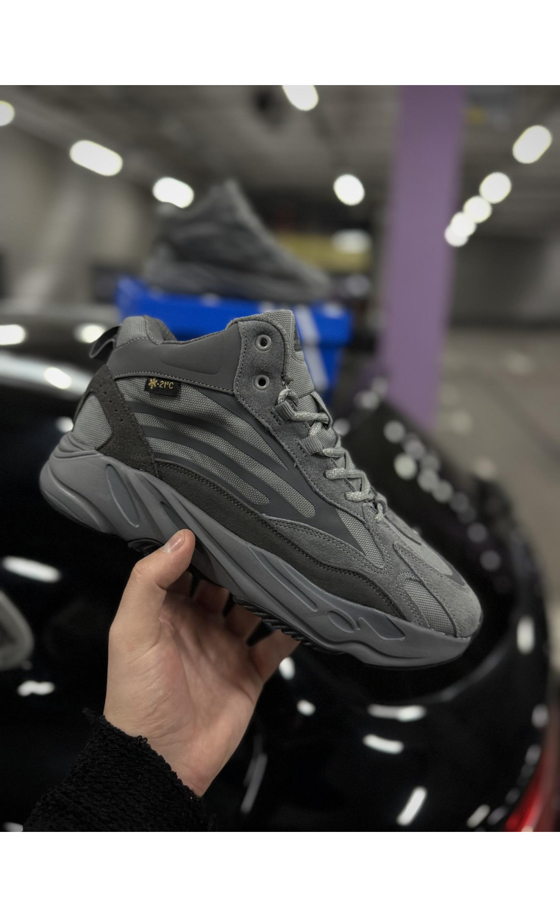 Чоловічі кросівки  Зимові вологозахисні кросівки adidas yeezy boost , темно сірі (2695-7)