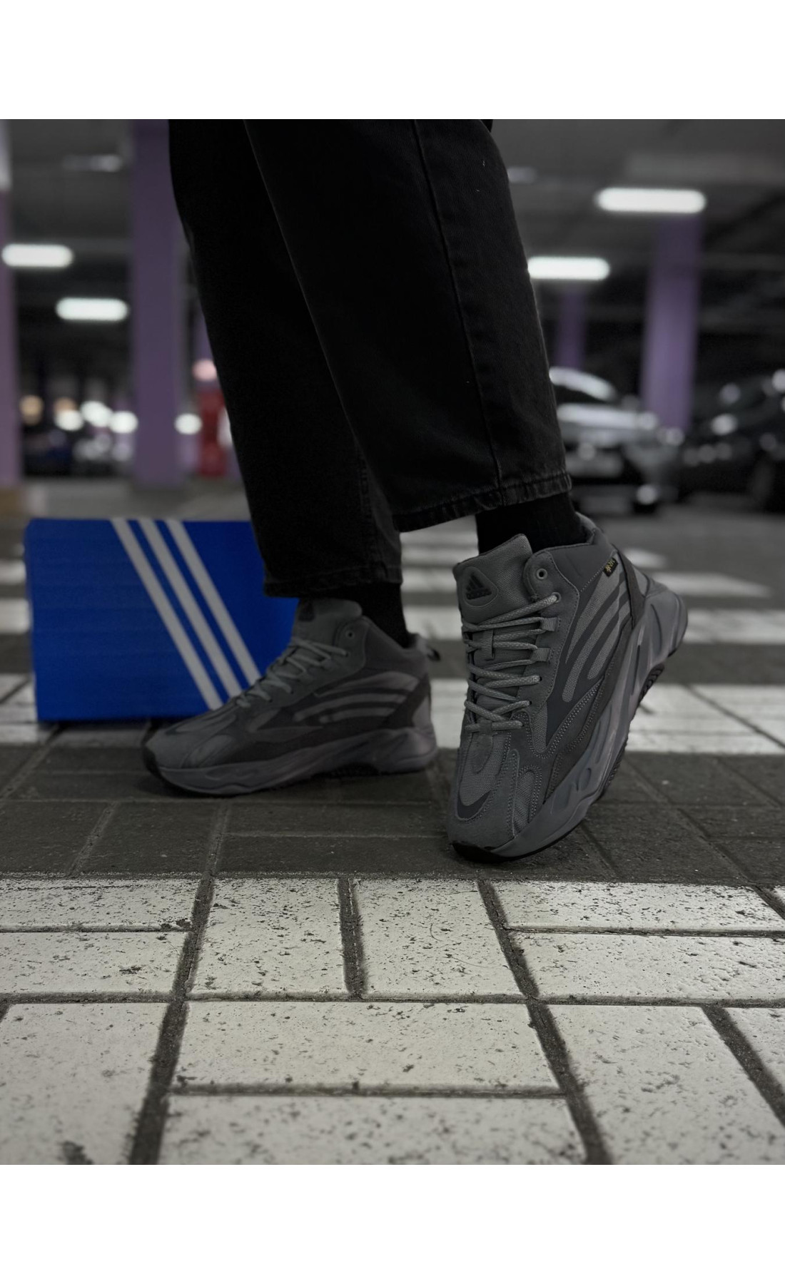 Чоловічі кросівки  Зимові вологозахисні кросівки adidas yeezy boost , темно сірі (2695-7)