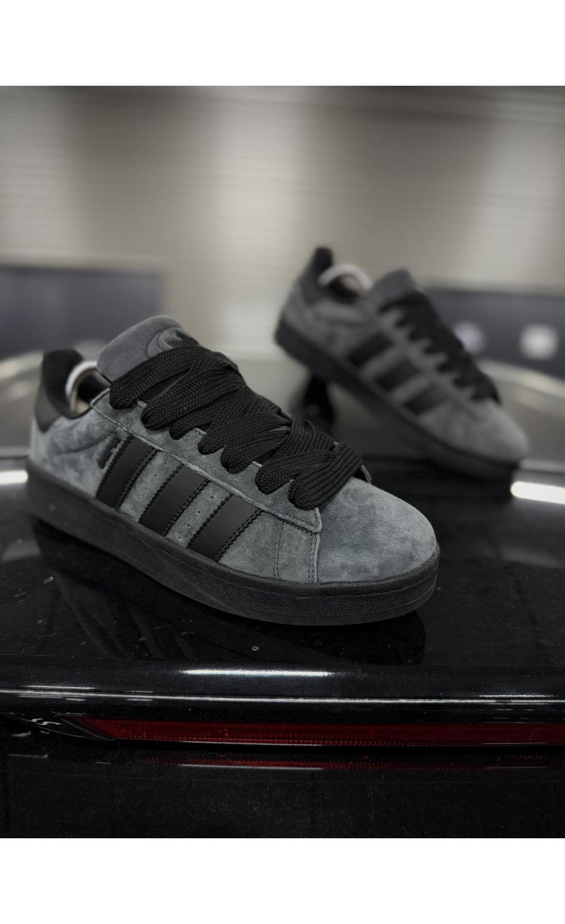 Чоловічі кросівки  Зимові кросівки adidas campus, чорно-сірі з хутром (833-3)