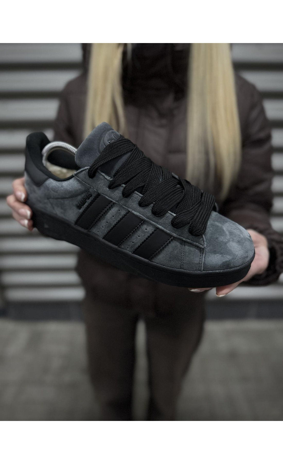 Чоловічі кросівки  Зимові кросівки adidas campus, чорно-сірі з хутром (833-3)