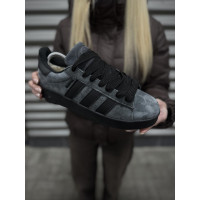 Чоловічі кросівки  Зимові кросівки adidas campus, чорно-сірі з хутром (833-3)