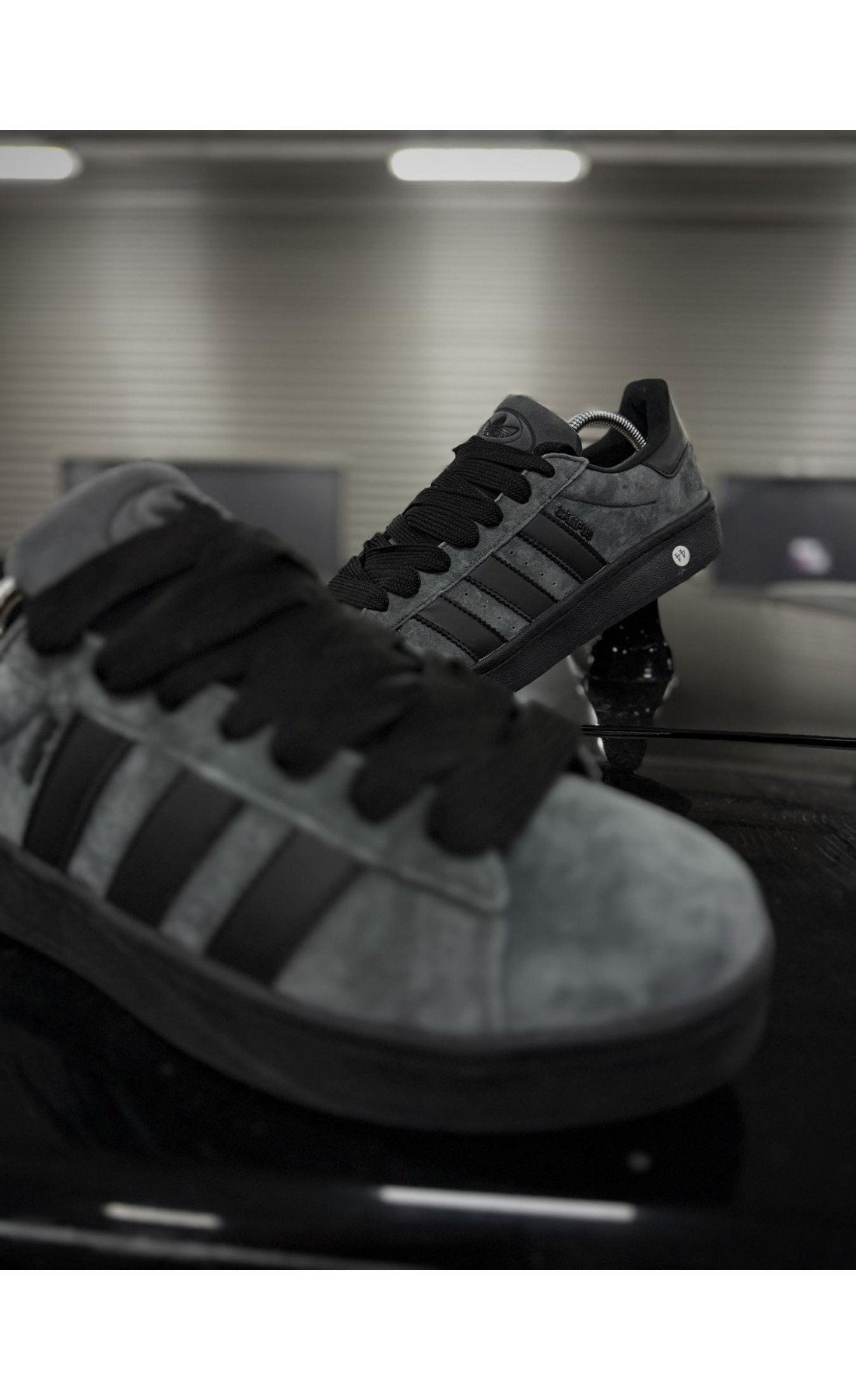 Чоловічі кросівки  Зимові кросівки adidas campus, чорно-сірі з хутром (833-3)