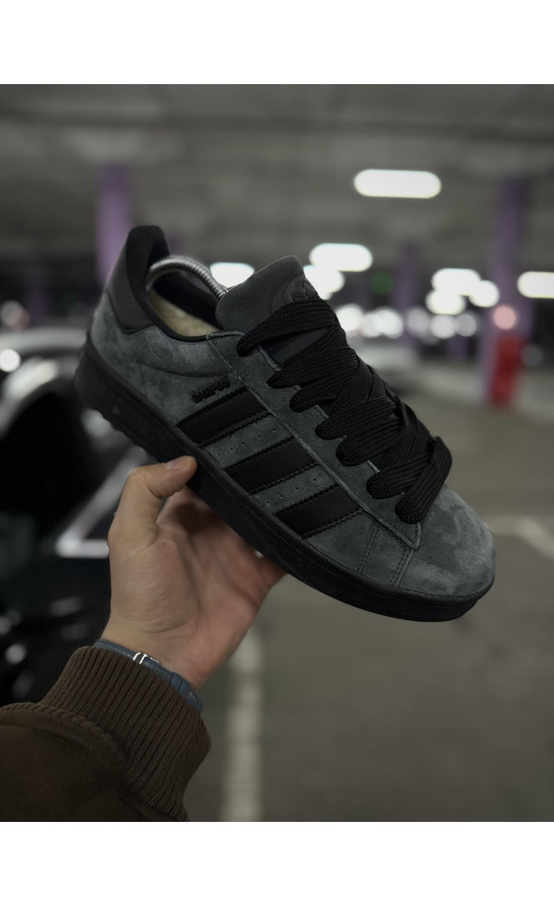 Чоловічі кросівки  Зимові кросівки adidas campus, чорно-сірі з хутром (833-3)