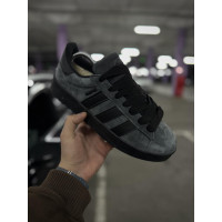 Чоловічі кросівки  Зимові кросівки adidas campus, чорно-сірі з хутром (833-3)