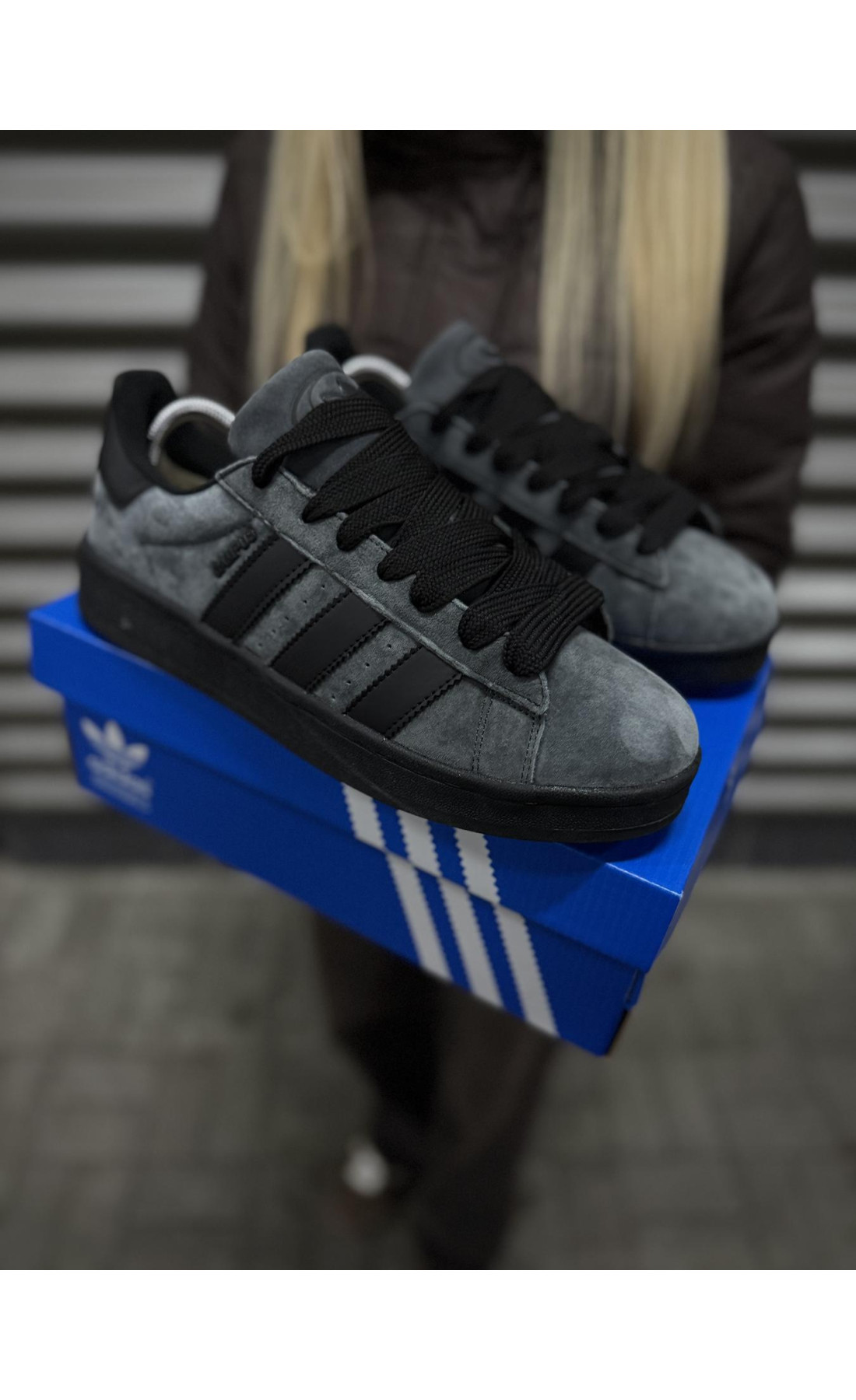 Чоловічі кросівки  Зимові кросівки adidas campus, чорно-сірі з хутром (833-3)