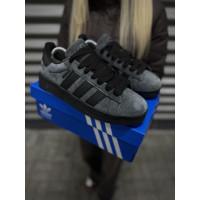 Чоловічі кросівки  Зимові кросівки adidas campus, чорно-сірі з хутром (833-3)