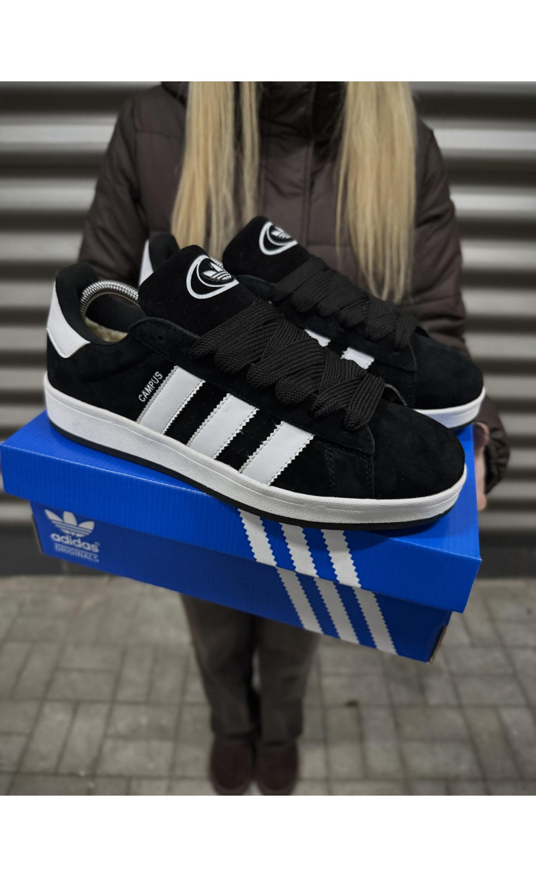 Чоловічі кросівки  Зимові кросівки adidas campus, чорно-білі з хутром (833-5)