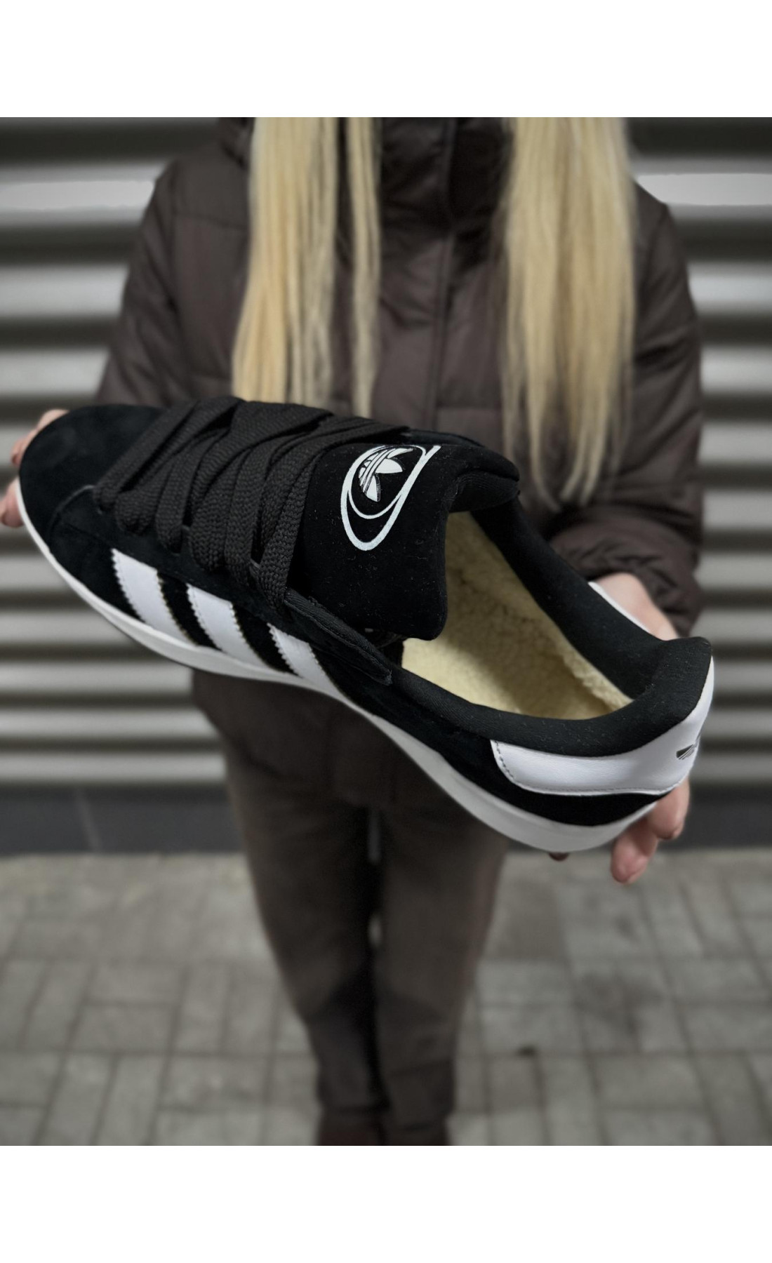 Чоловічі кросівки  Зимові кросівки adidas campus, чорно-білі з хутром (833-5)