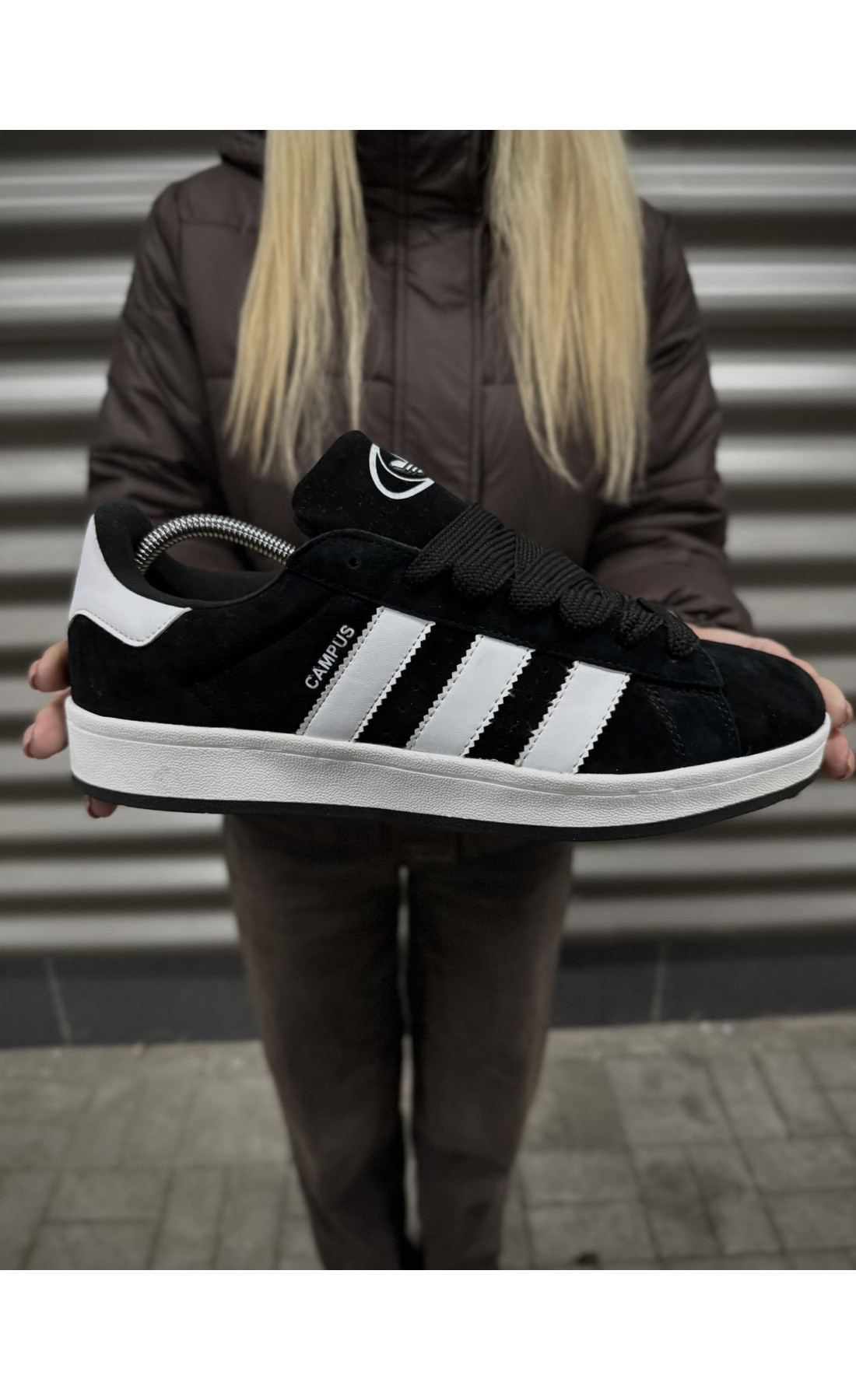 Чоловічі кросівки  Зимові кросівки adidas campus, чорно-білі з хутром (833-5)