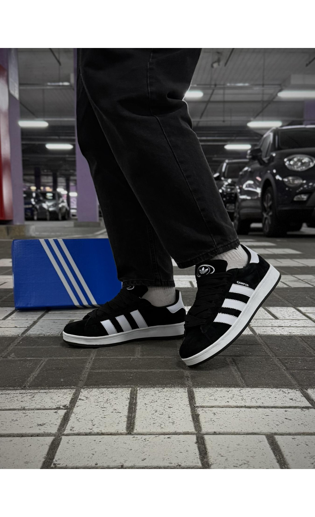 Чоловічі кросівки  Зимові кросівки adidas campus, чорно-білі з хутром (833-5)