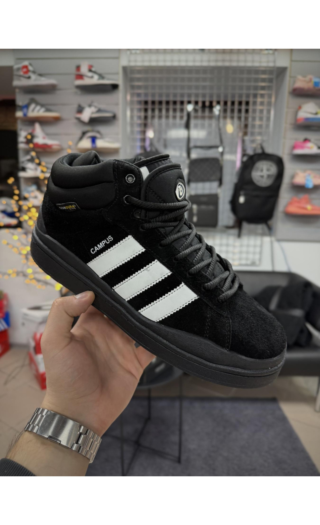 Чоловічі кросівки  Зимові кросівки adidas campus х bad banny, чорно-білі з хутром (2493-11)