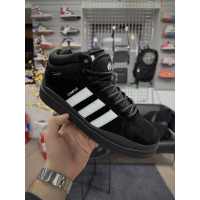 Чоловічі кросівки  Зимові кросівки adidas campus х bad banny, чорно-білі з хутром (2493-11)