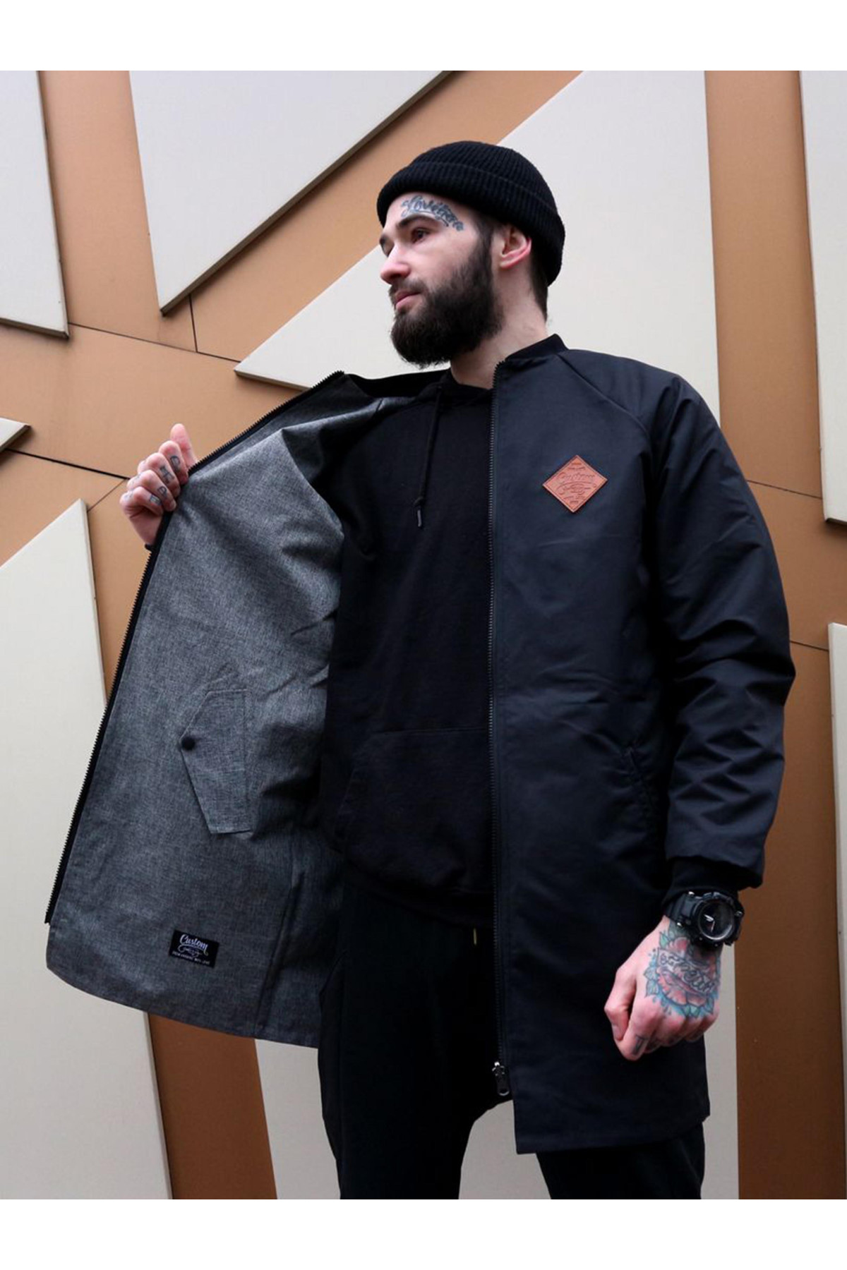 Вітрівка-бомбер Custom Wear Long двостороння чорна з сірим