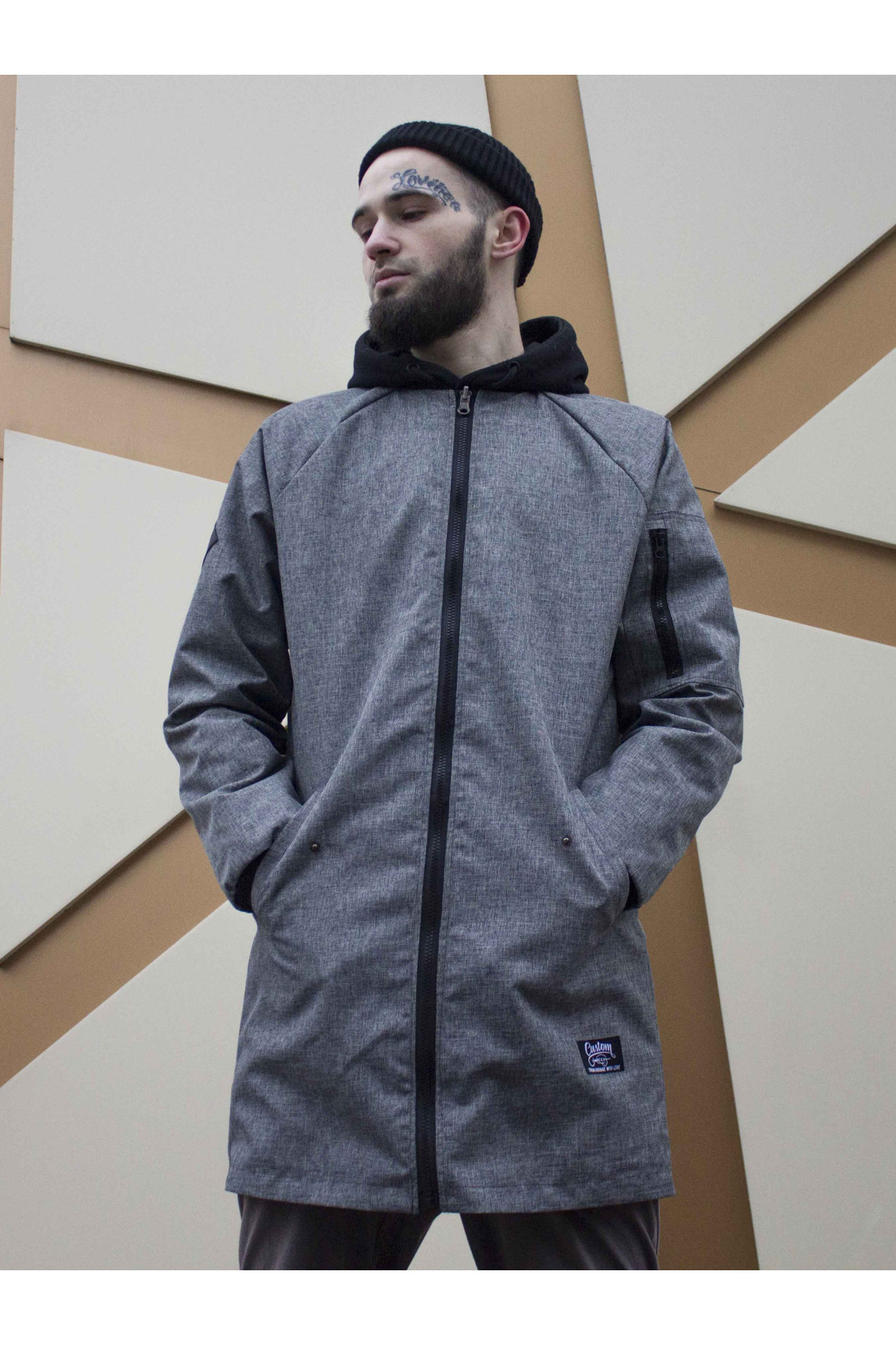 Вітрівка-бомбер Custom Wear Long двостороння чорна з сірим