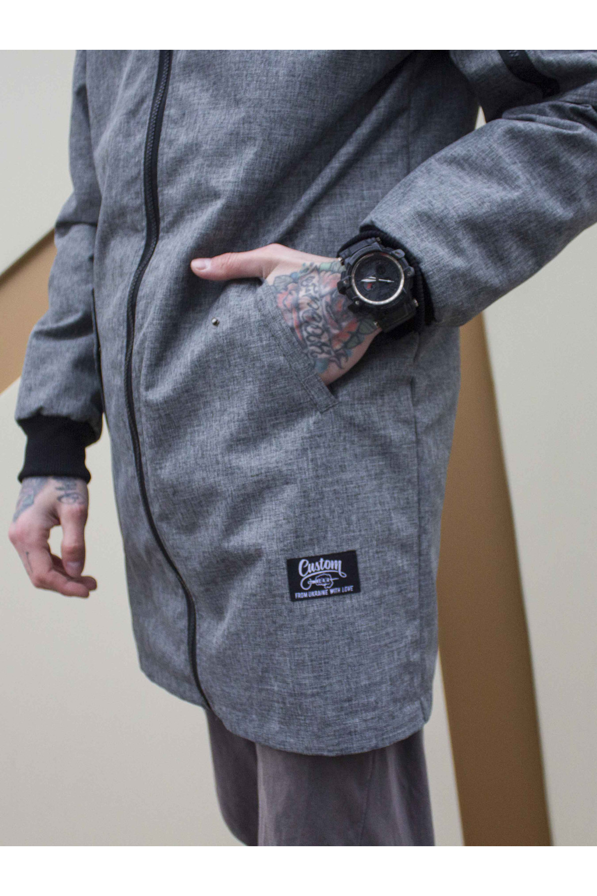 Вітрівка-бомбер Custom Wear Long двостороння чорна з сірим