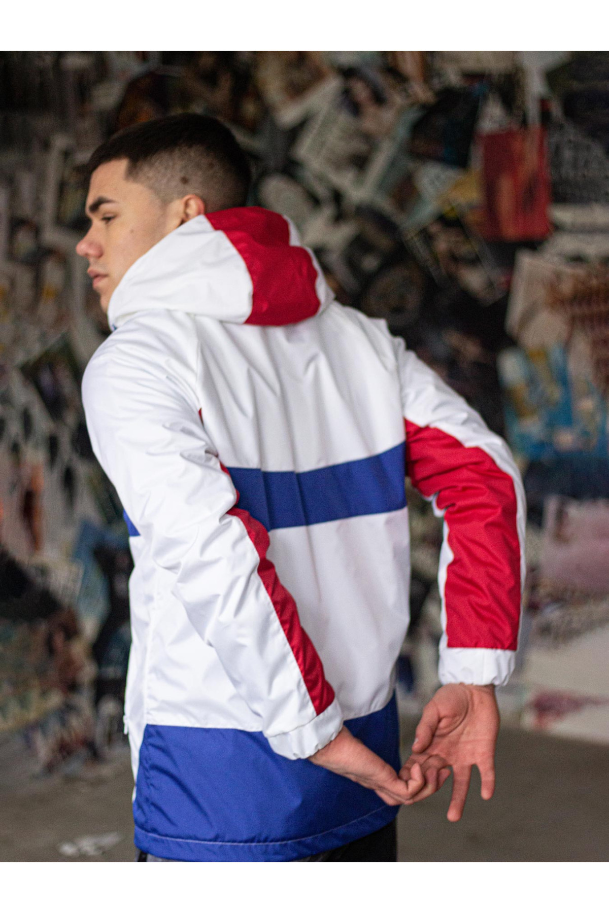 Вітрівка чоловіча Athletic біла, синє з червоним Custom Wear