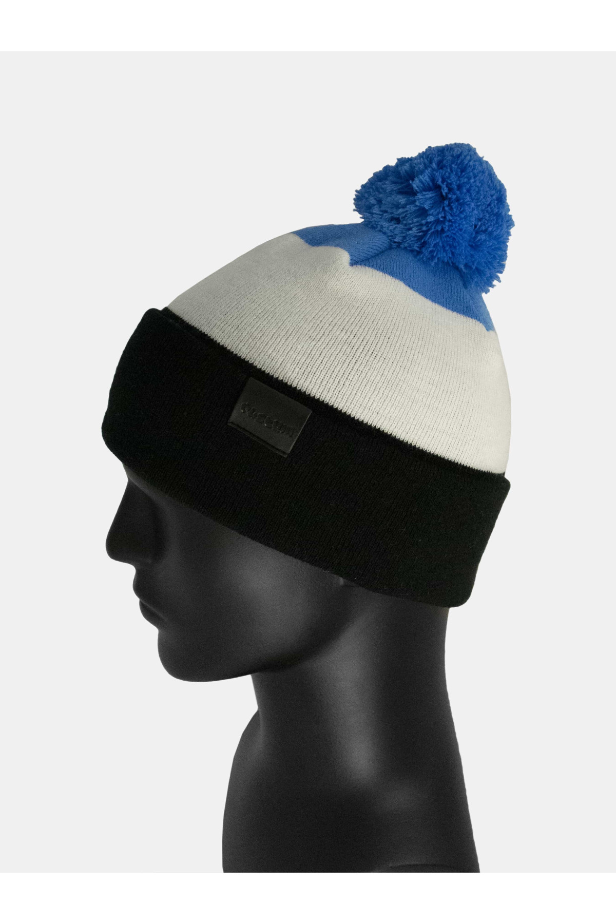 Шапка Custom Wear Tricolor з бумбоном електрик з білим, чорним