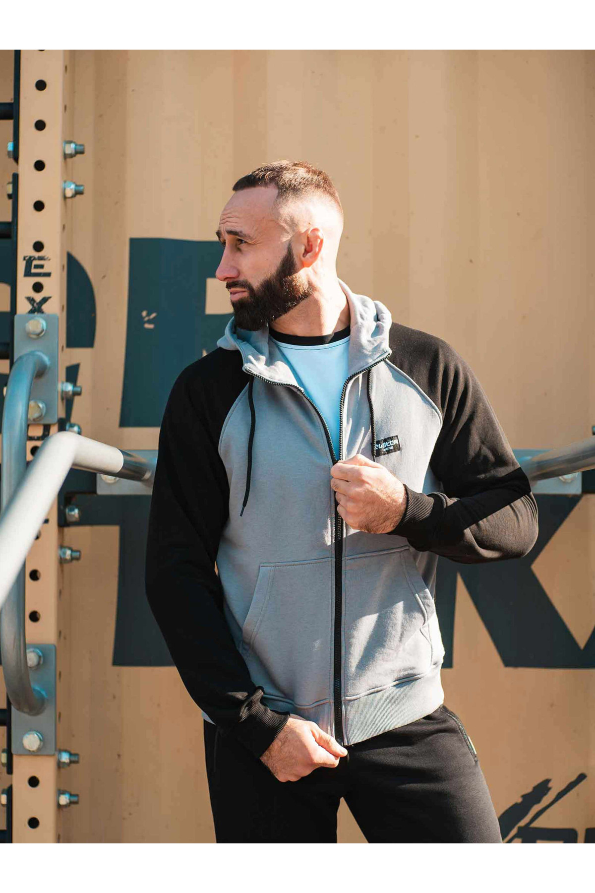 Зіпер Custom Wear без начосу сірий з чорним рукавом