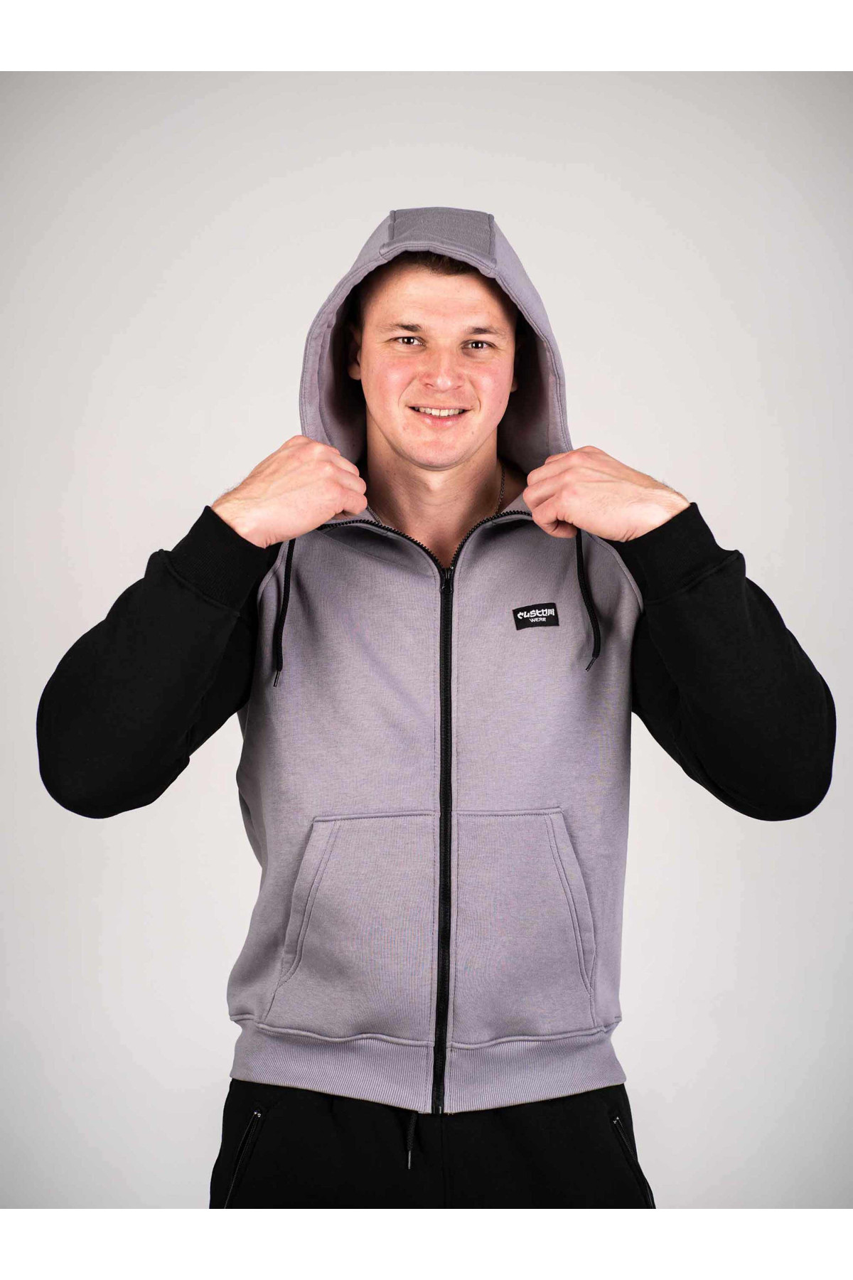 Зіпер Custom Wear з начосом сірий з чорним рукавом