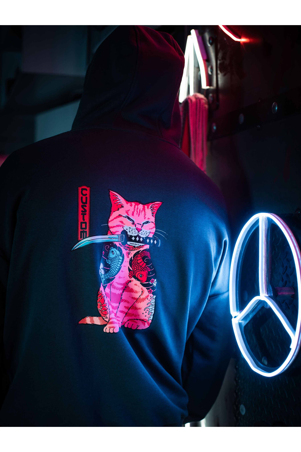 Худі оверсайз Custom Wear без начосу Samurai Cat графіт