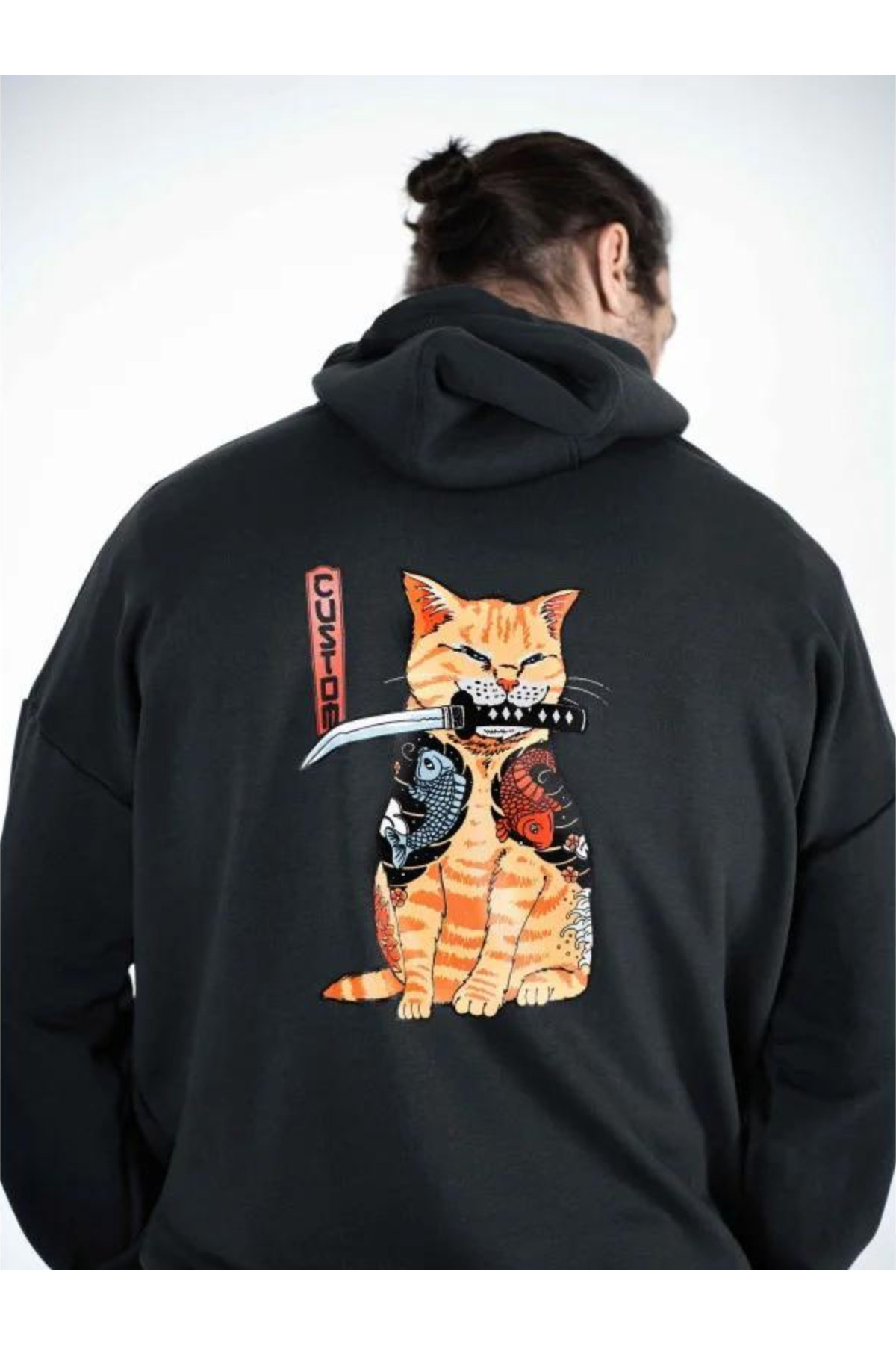 Худі оверсайз Custom Wear без начосу Samurai Cat графіт