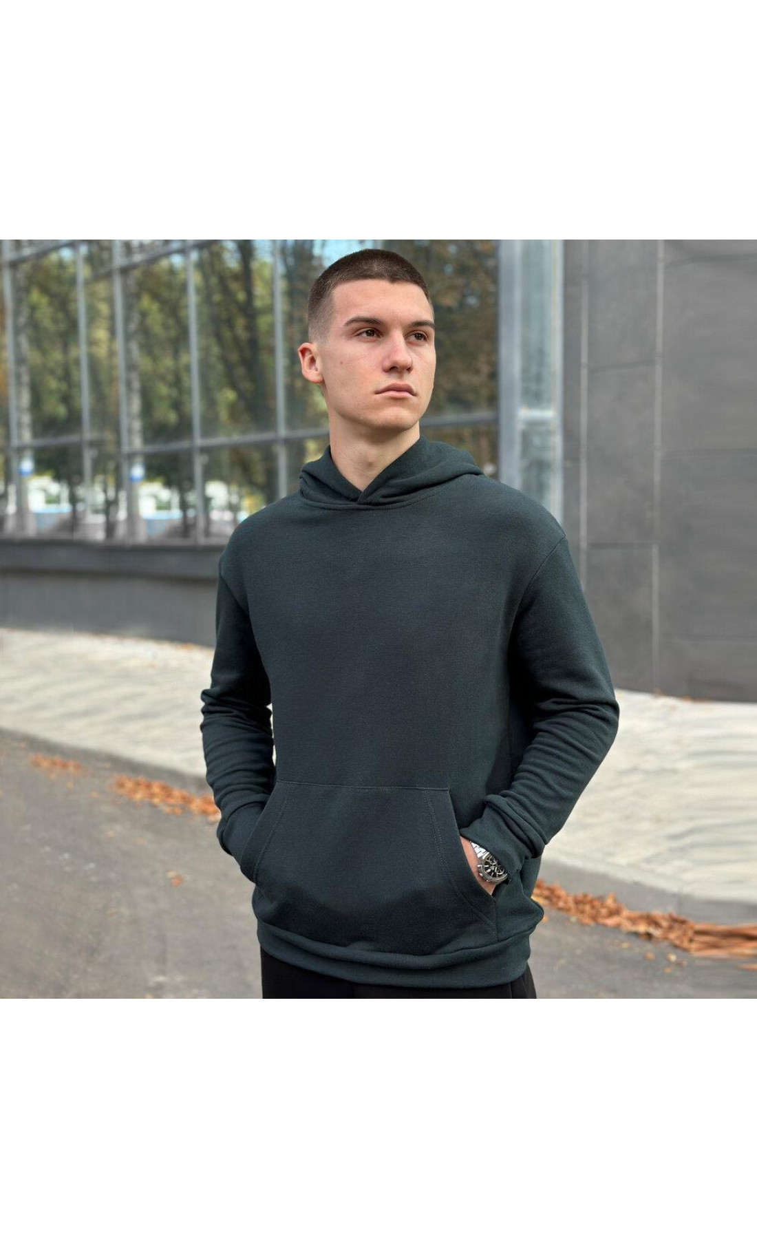 Худі Pobedov 001 (тринитка) Темно зелений