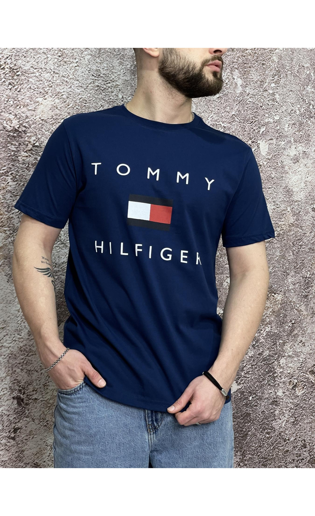 Футболка Tommy Hilfiger синя (вел. лого)