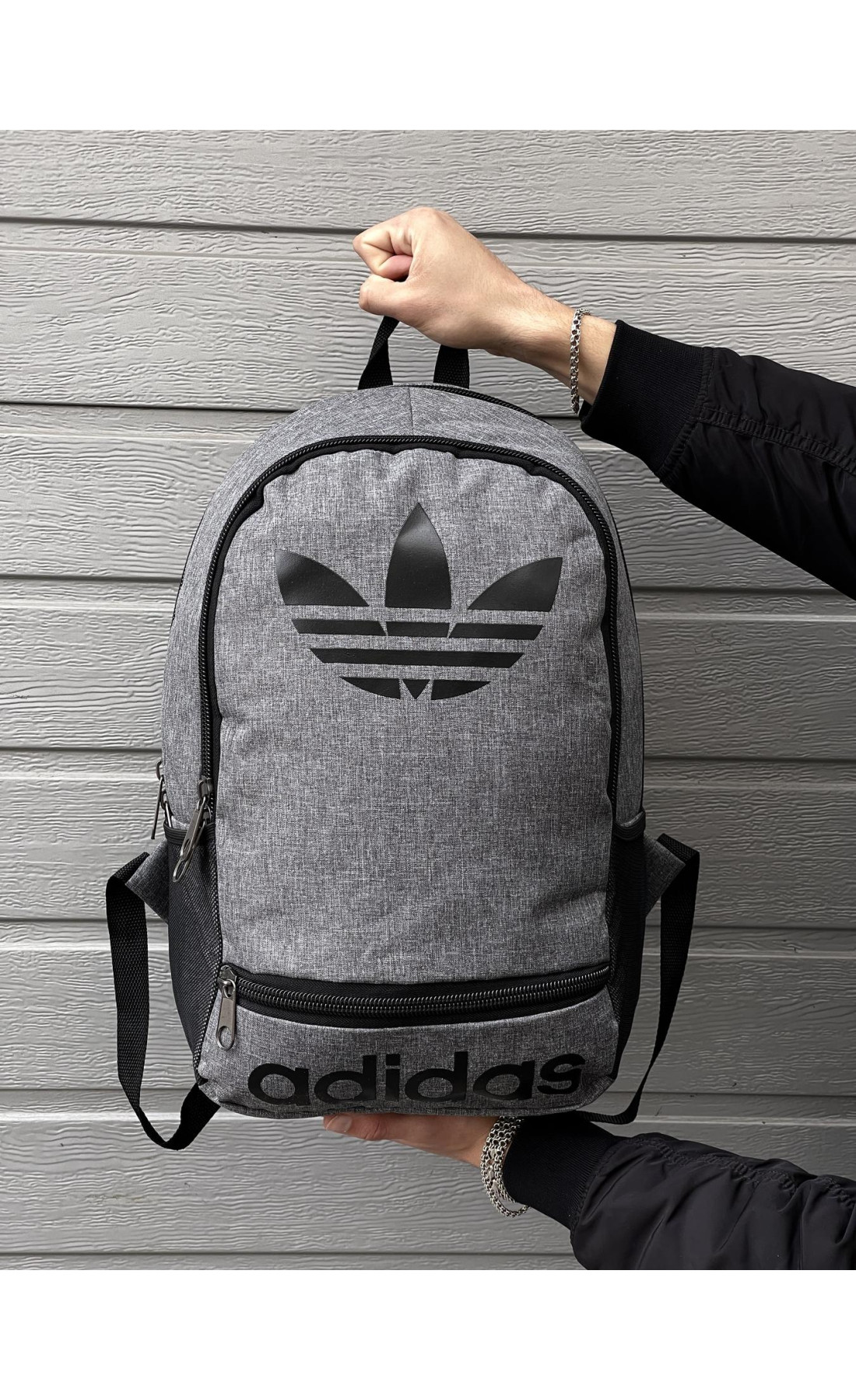 Рюкзак серый меланж (большое лого) Adidas