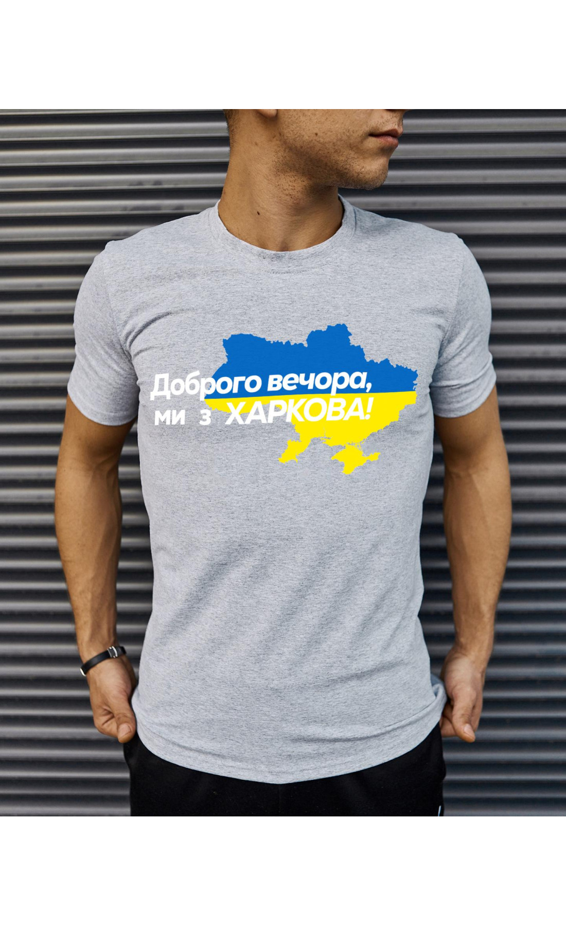 Футболка сіра з принтом "Доброго вечора ми з Харкова"