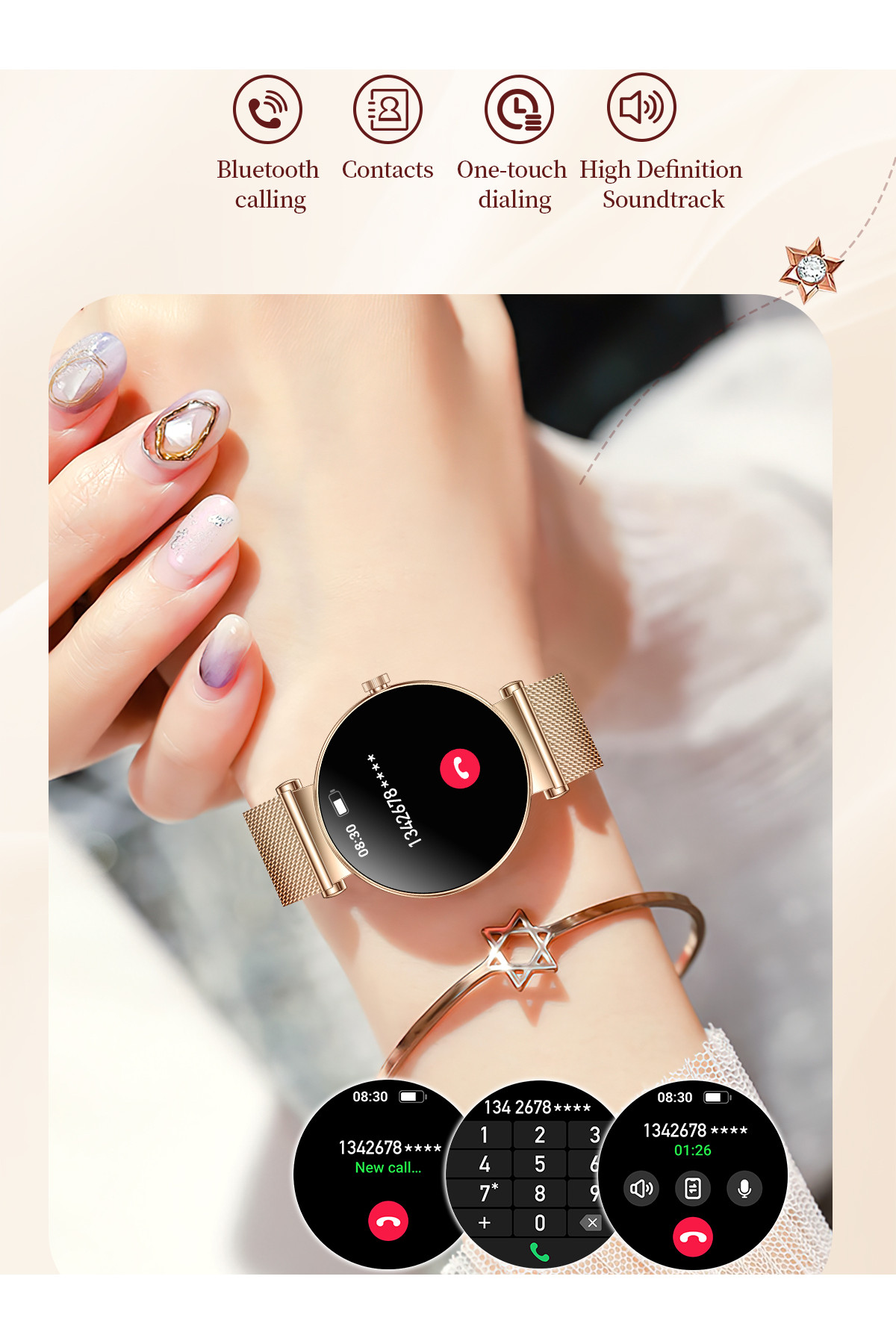 Смарт годинник  Smart Miami Steel Gold, 2 ремінці