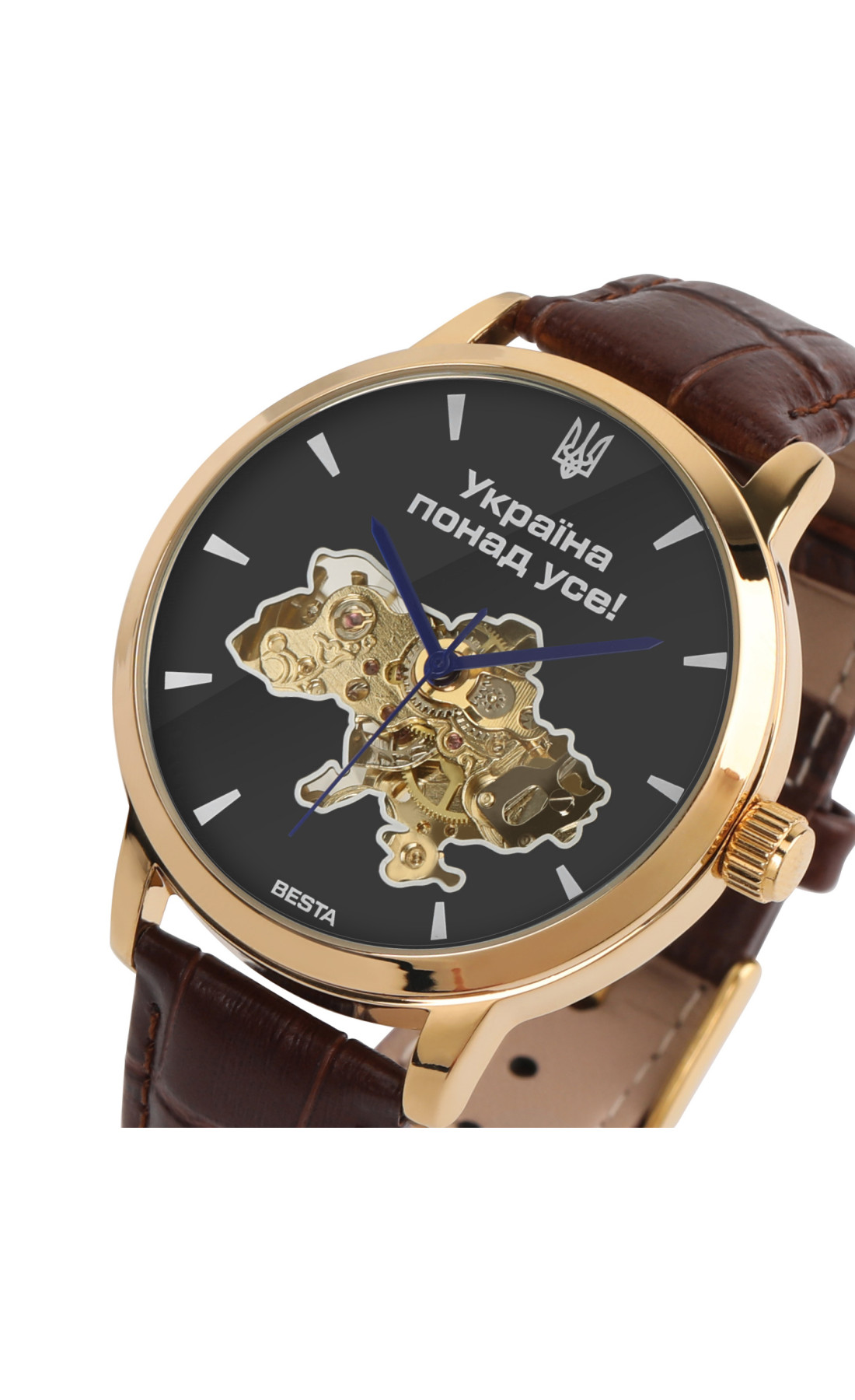 Чоловічий годинник  Besta Skeleton Gold Black Dial