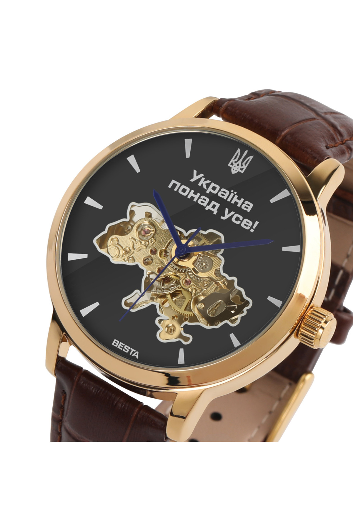 Чоловічий годинник  Besta Skeleton Gold Black Dial
