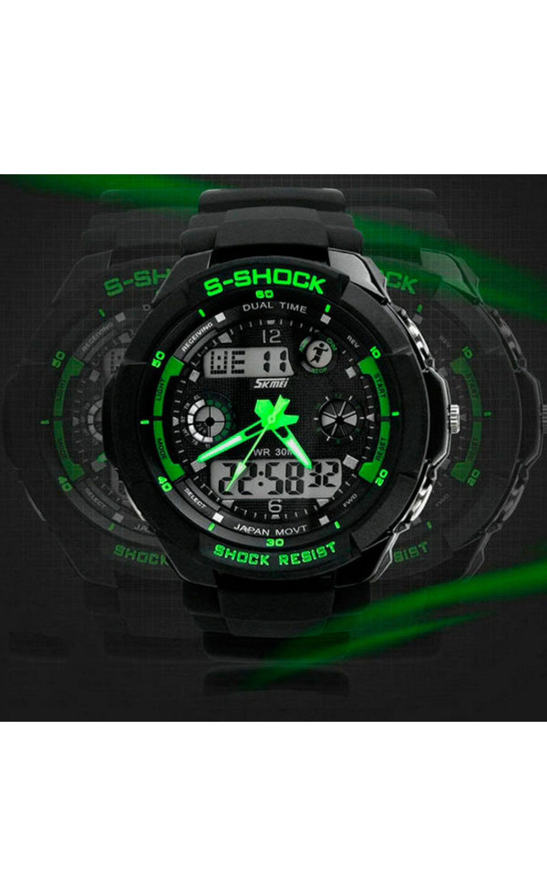 Чоловічий годинник  Skmei S-Shock Green 0931