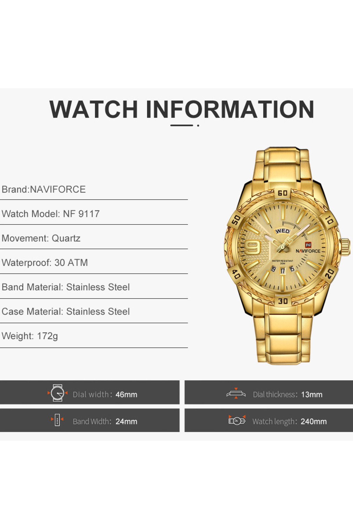 Чоловічий годинник  Naviforce Yacht Gold