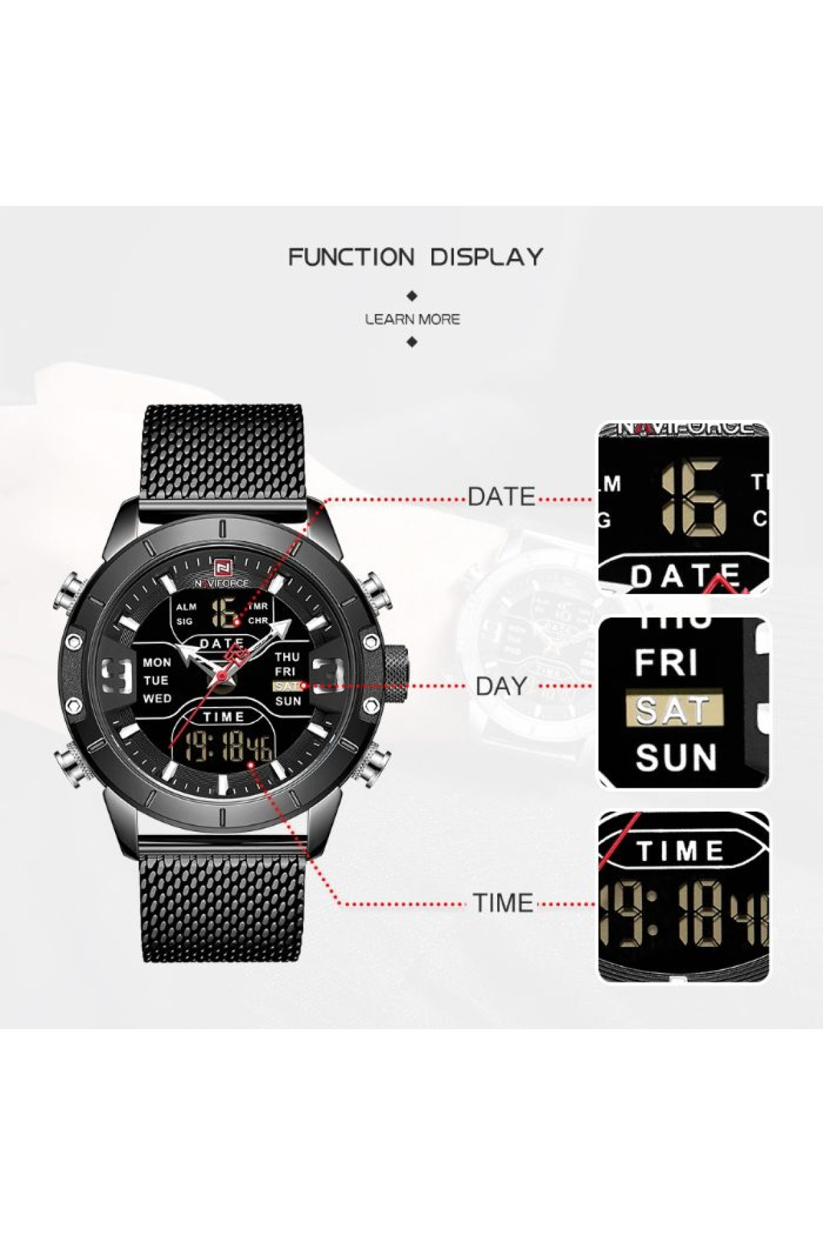 Чоловічий годинник  Naviforce Tesla Black NF9153