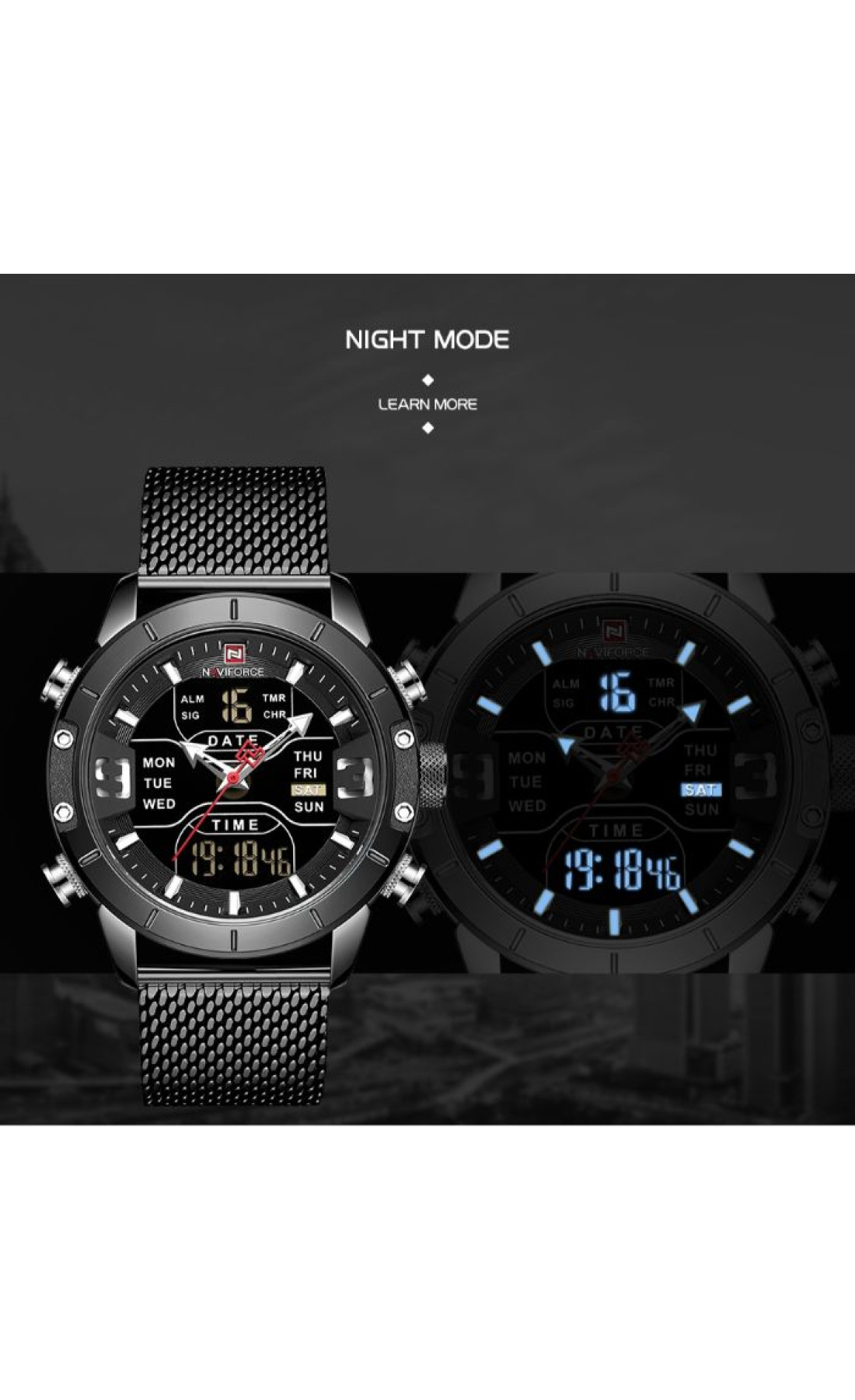 Чоловічий годинник  Naviforce Tesla Black NF9153