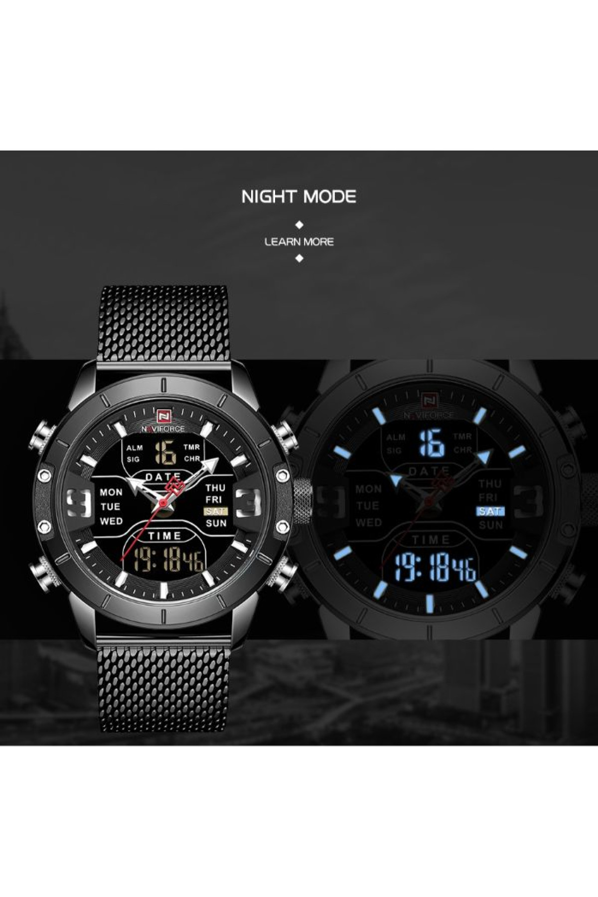 Чоловічий годинник  Naviforce Tesla Black NF9153