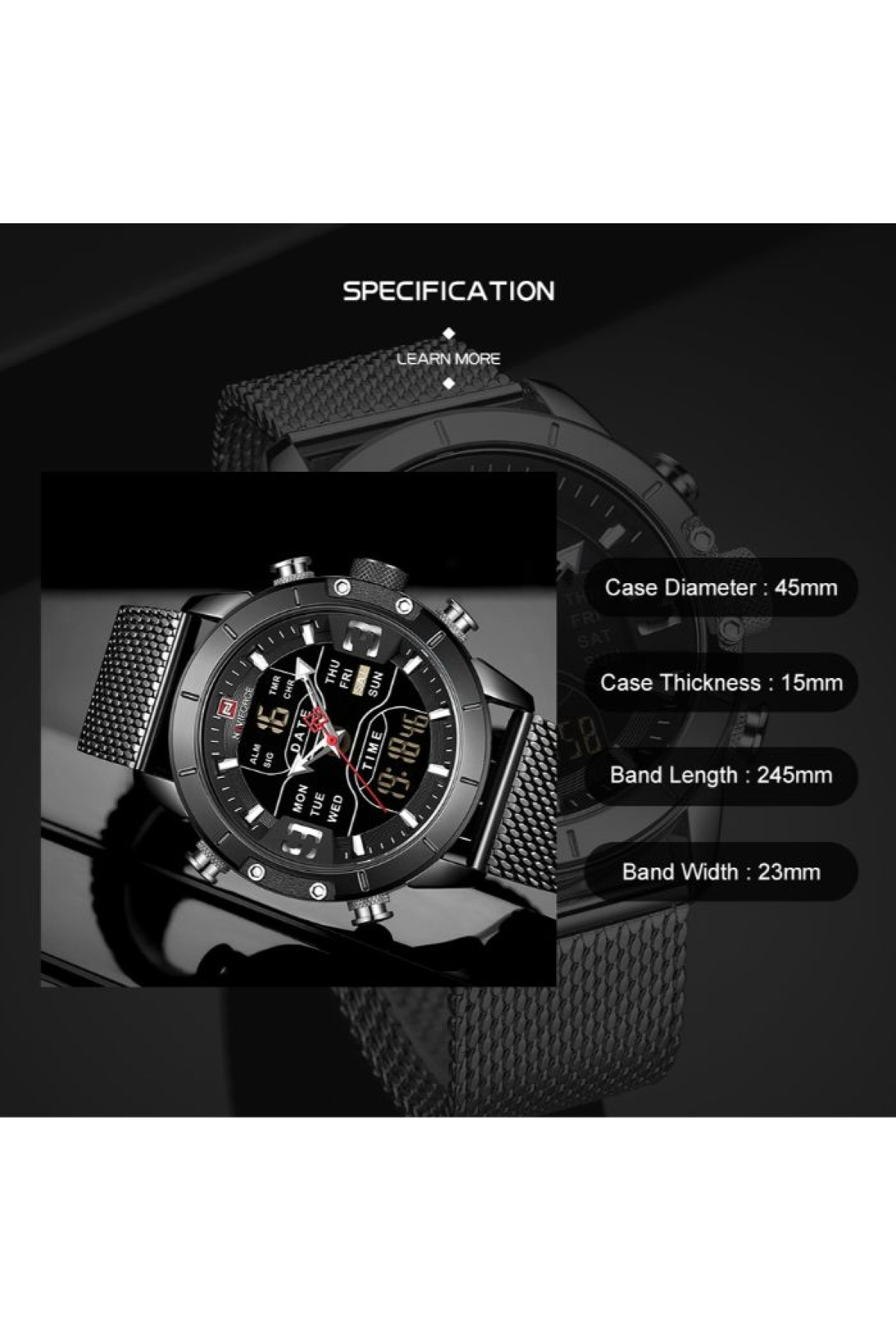 Чоловічий годинник  Naviforce Tesla Black NF9153