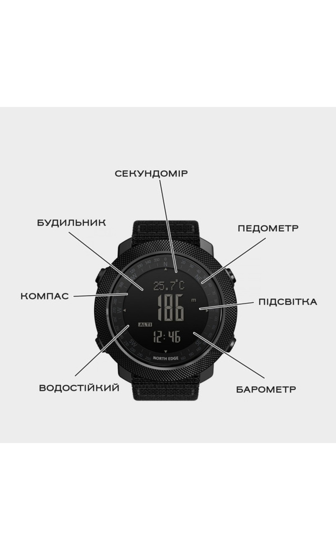 Чоловічий годинник  North Edge Apache 5BAR з компасом