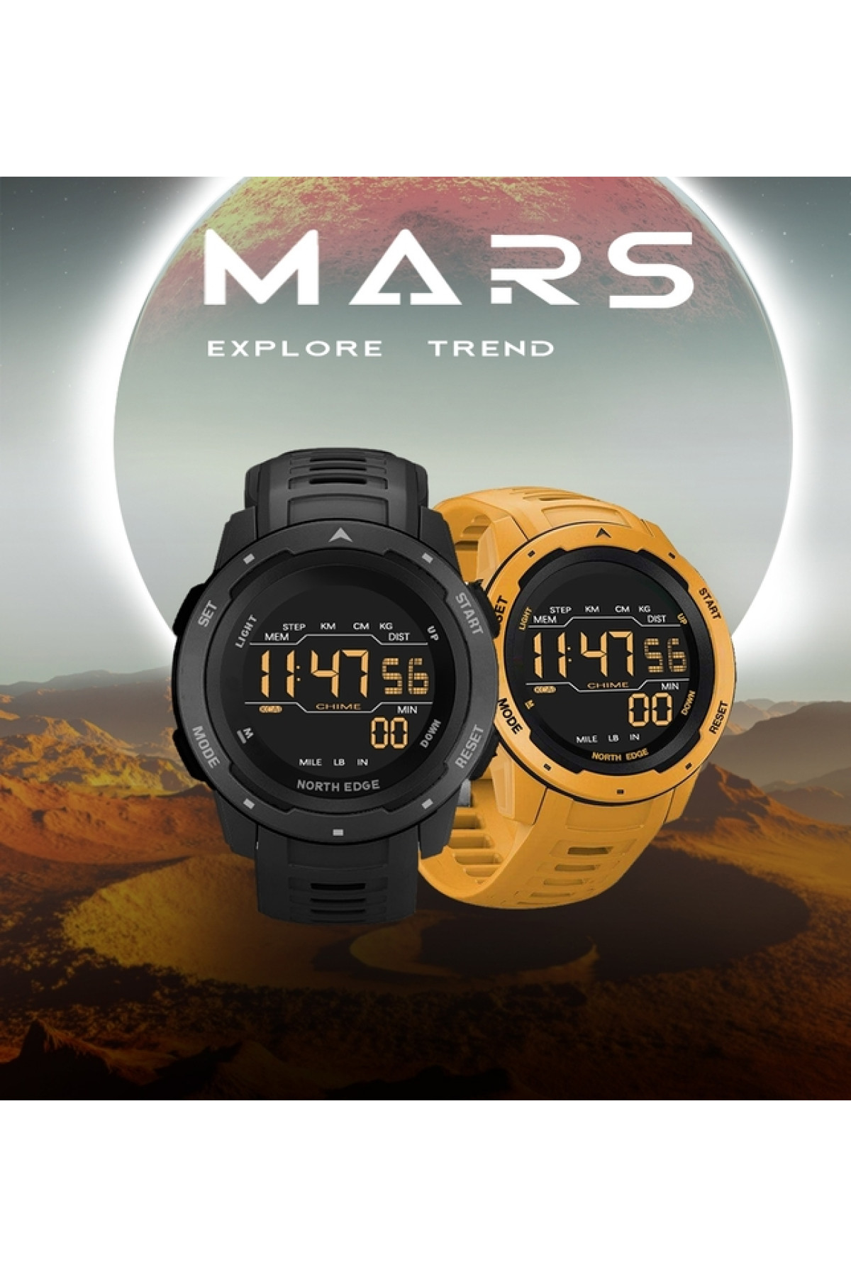 Чоловічий годинник  North Edge MARS Pro Black 5BAR