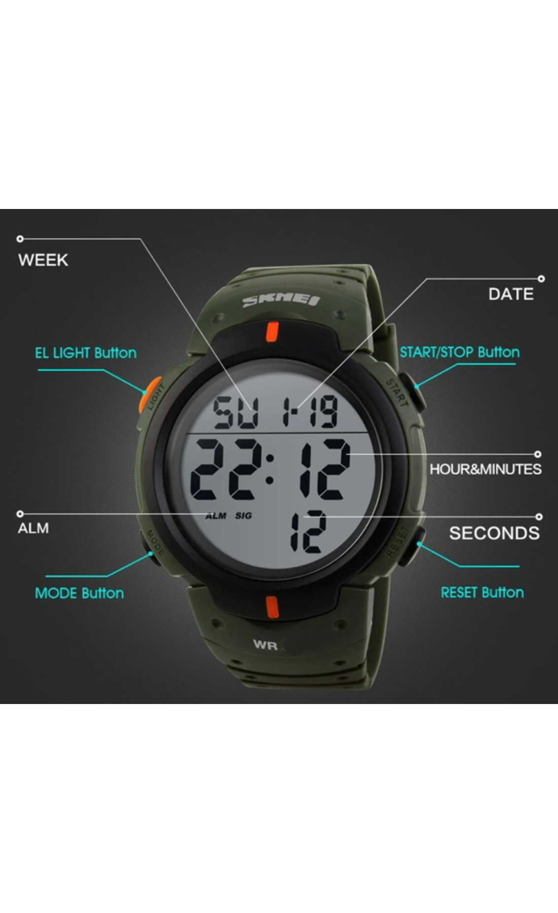 Чоловічий годинник  Skmei Neon 10 Bar