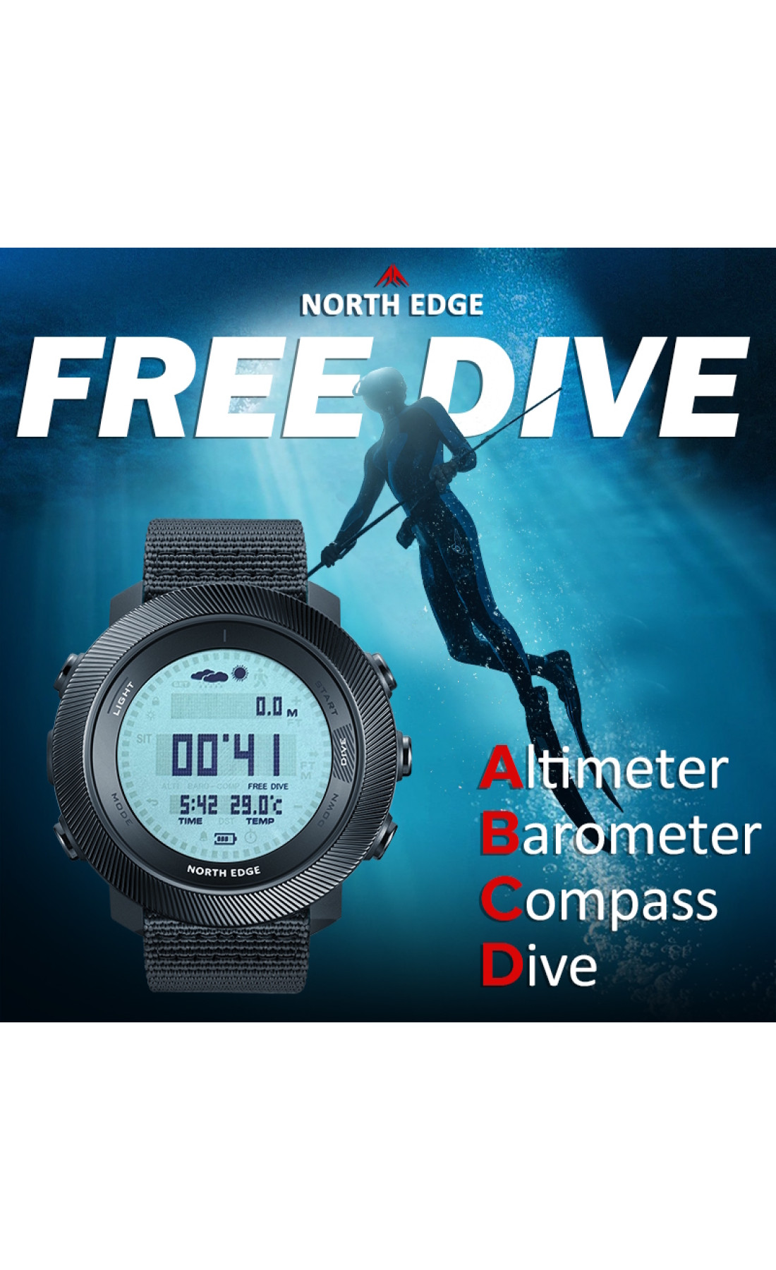 Чоловічий годинник  North Edge Model D 10 Bar з компасом