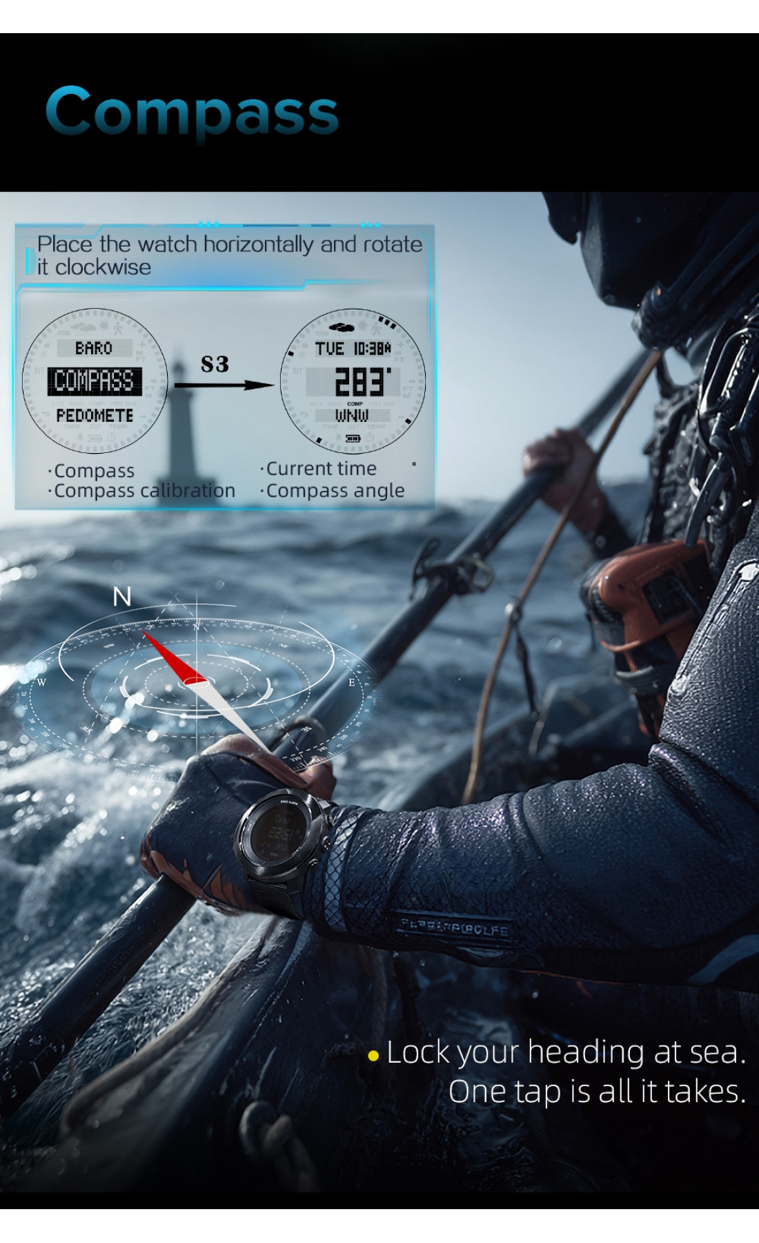 Чоловічий годинник  North Edge Model D 10 Bar з компасом