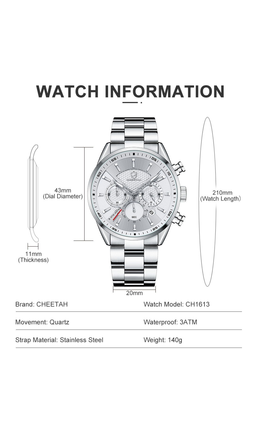 Чоловічий годинник  Cheetah Mega Silver